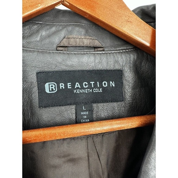 Kenneth Cole Leather Jacket Women’s Size Large Blazer Notched Moto Brown Button‍ - Picture 3 of 11